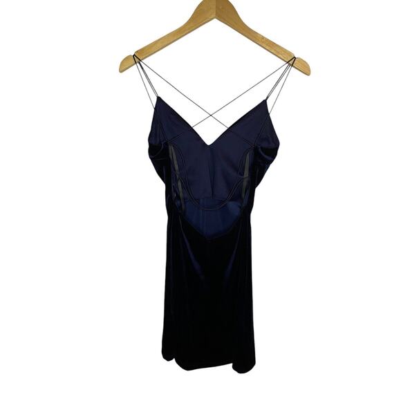 Windsor Velvet Mini Bodycon Cocktail Dress Medium Navy Blue Party Glam Witchy - Picture 1 of 5